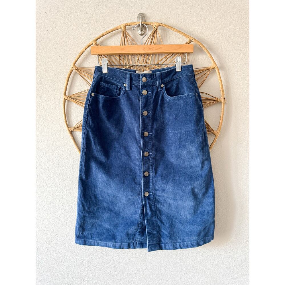 Everlane Blue Corduroy Midi/Knee Length Straight Skirt Buttons Sz 26 / 0/ XS